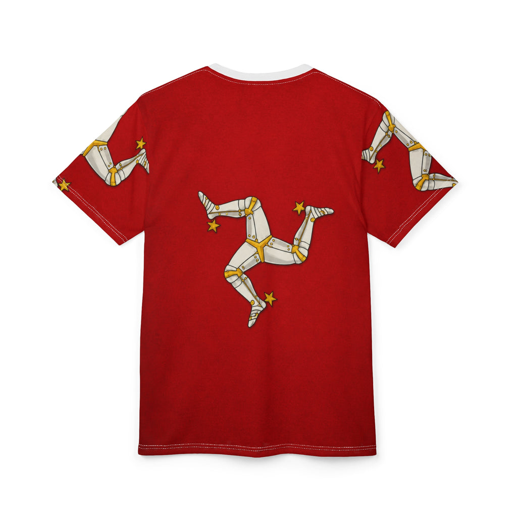 Isle of Man Triskelion Tee — Red Celtic Three Legs Design
