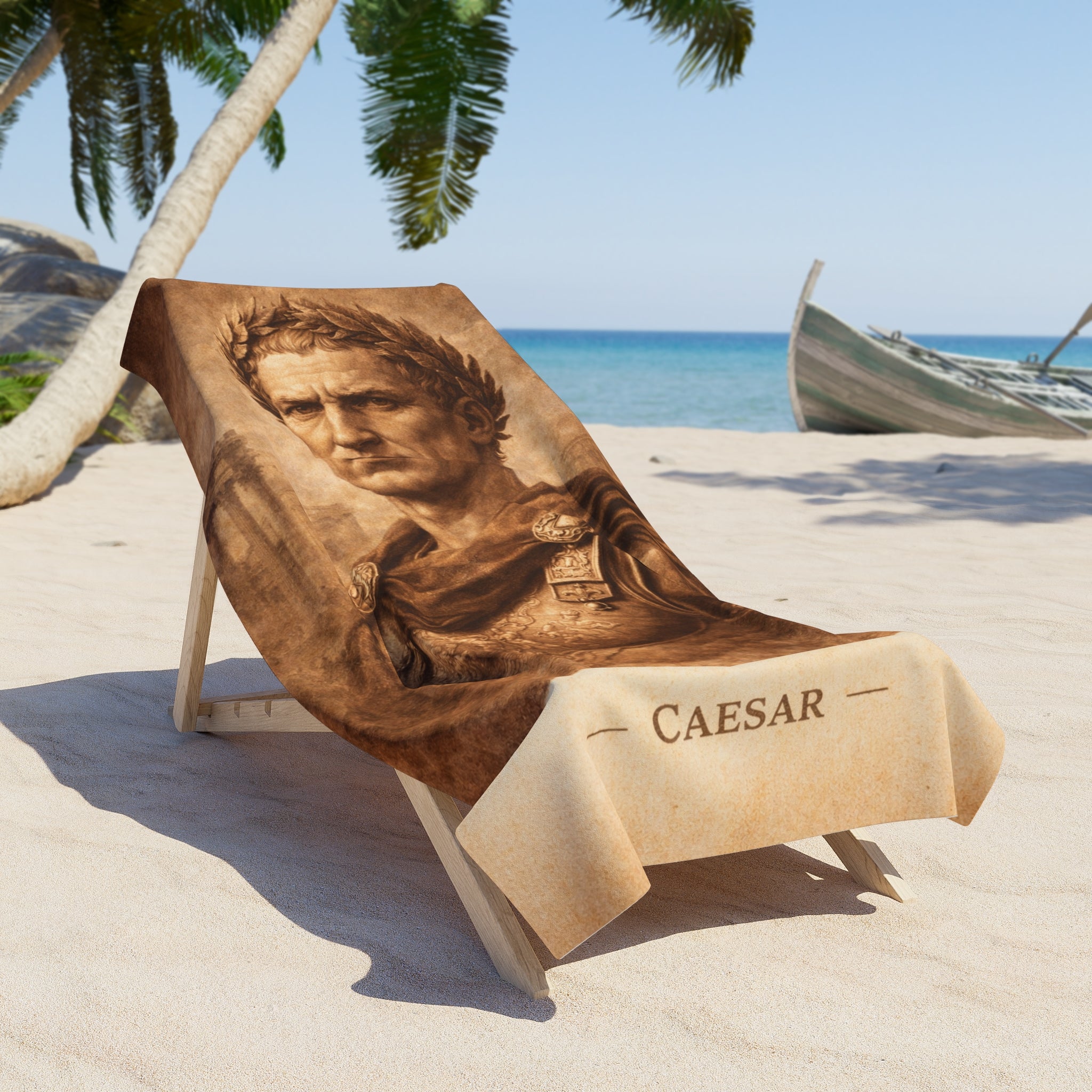 Caesar Portrait Beach Towel - Vintage Roman Emperor Bath & Pool Towel