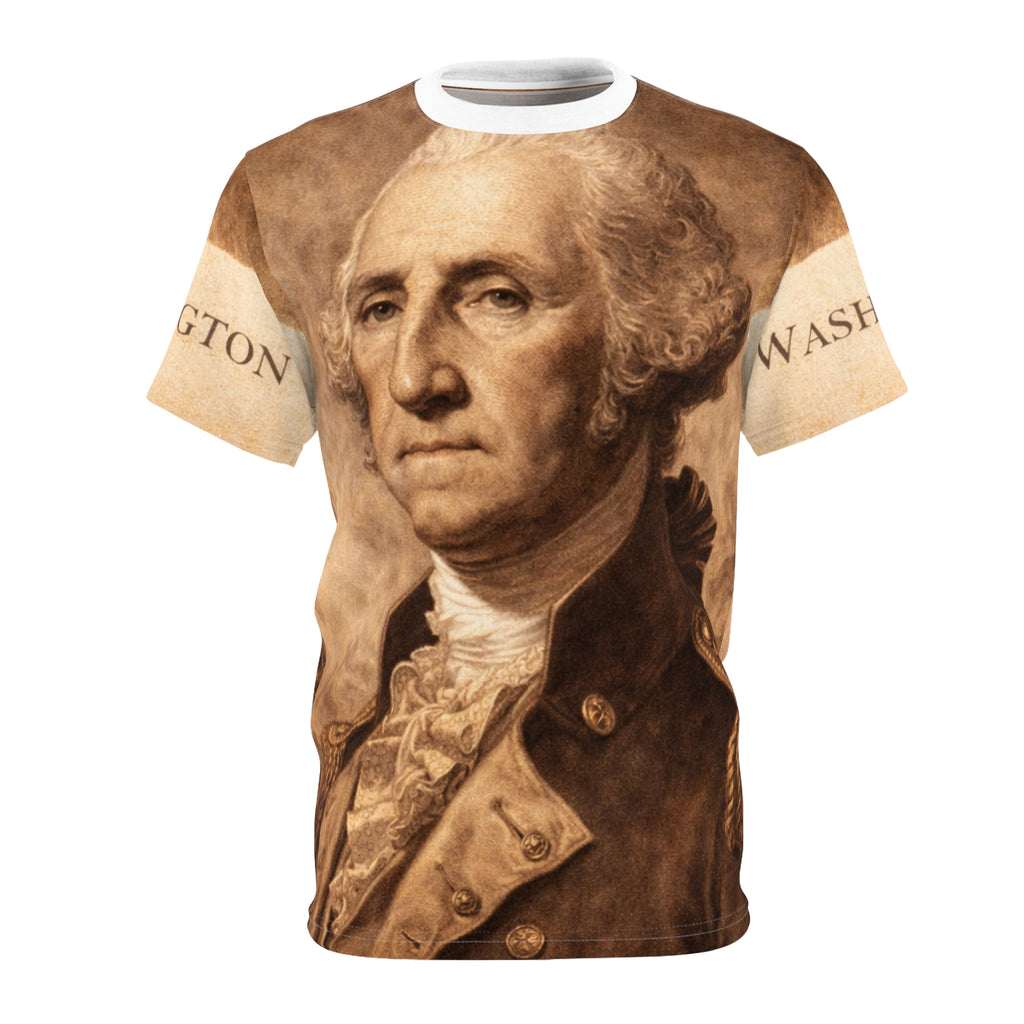 George Washington Portrait Tee — Vintage Founding Father All-Over Print