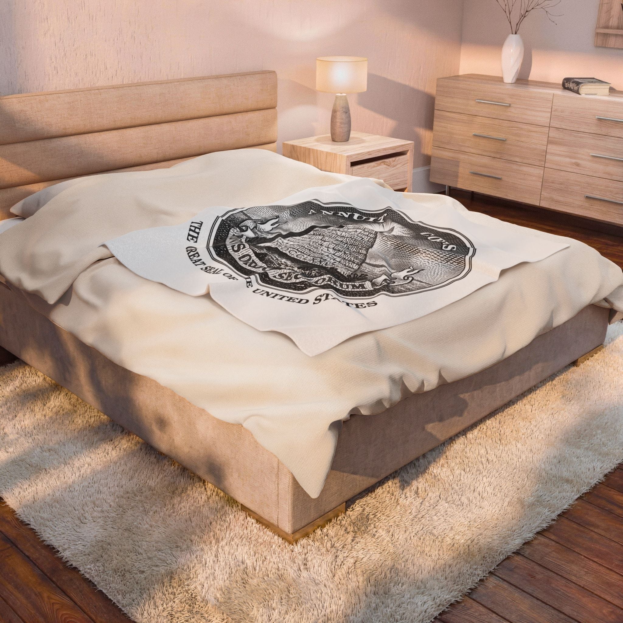 Velveteen Plush Blanket — Vintage Great Seal Pyramid Design (Annuit Coeptis)Eye of Providence