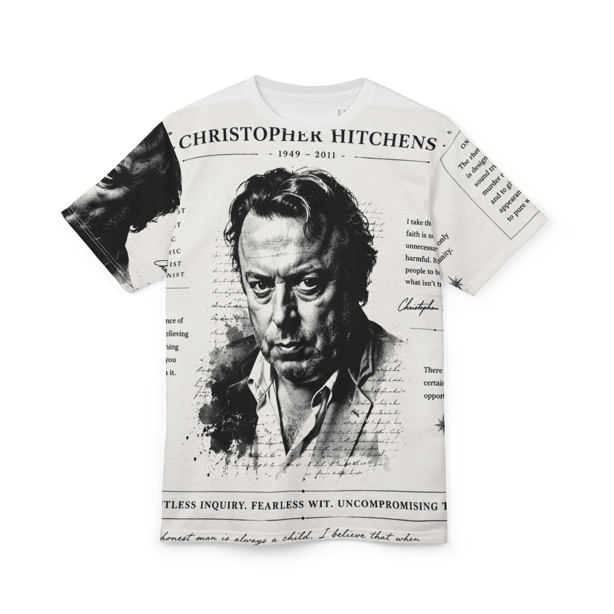 Christopher Hitchens "RELENTLESS INQUIRY"– Portrait & Quotes All-Over Print