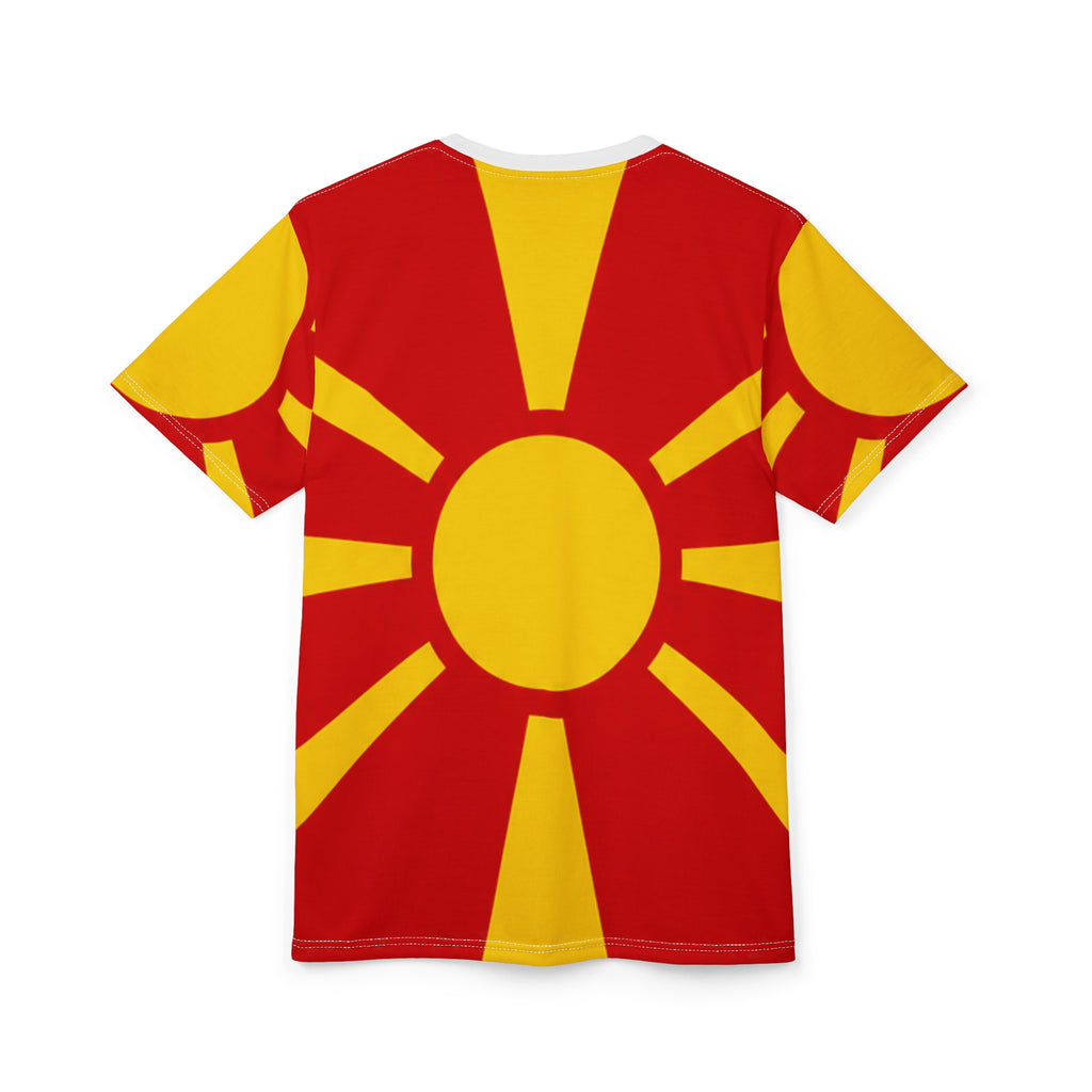 Macedonia Sun Flag T-Shirt — Bold Red & Yellow All-Over Print