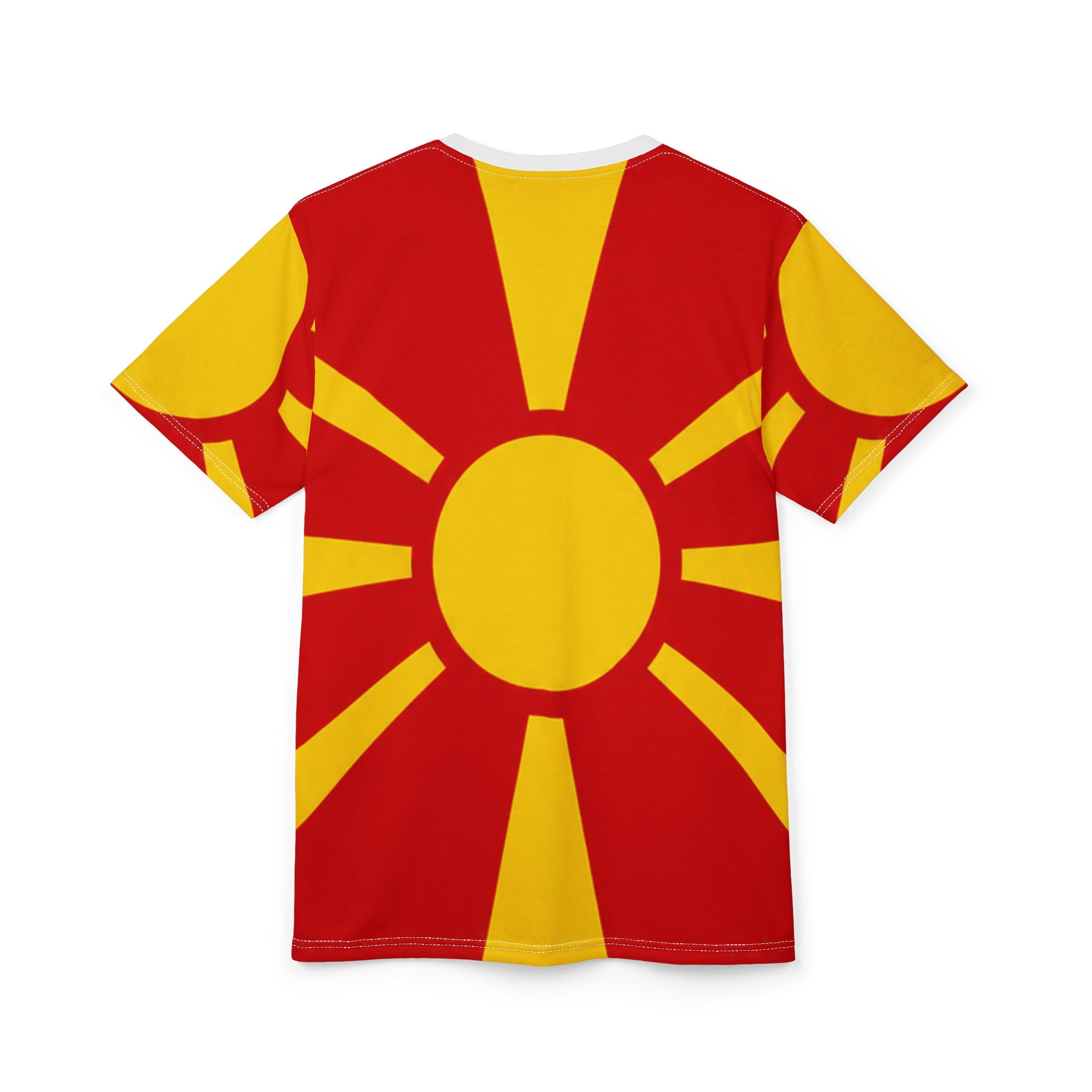 Macedonia Sun Flag T-Shirt — Bold Red & Yellow All-Over Print