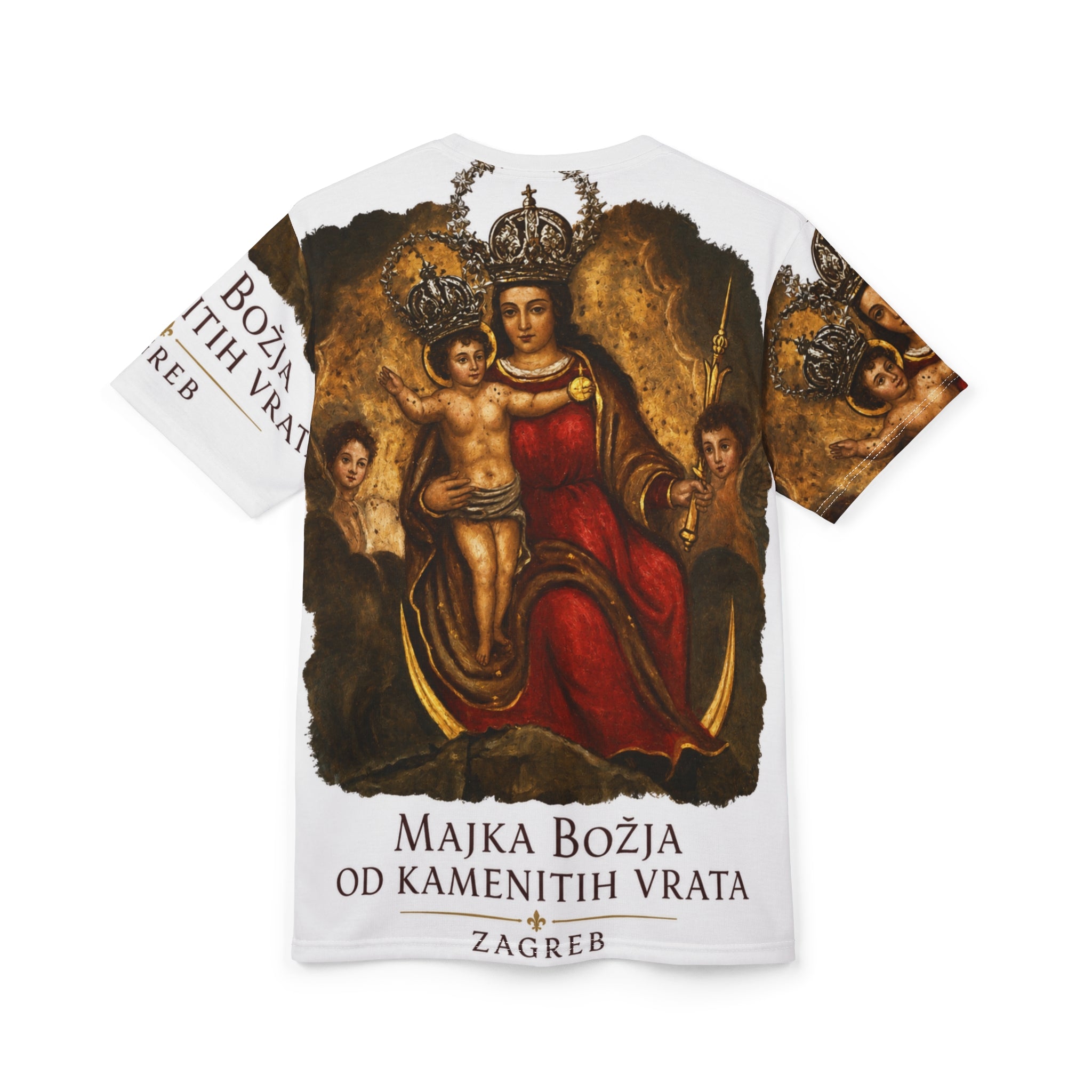 Majka Božja od Kamenitih Vrata T‑Shirt — Devotional Madonna All‑Over Print Tee