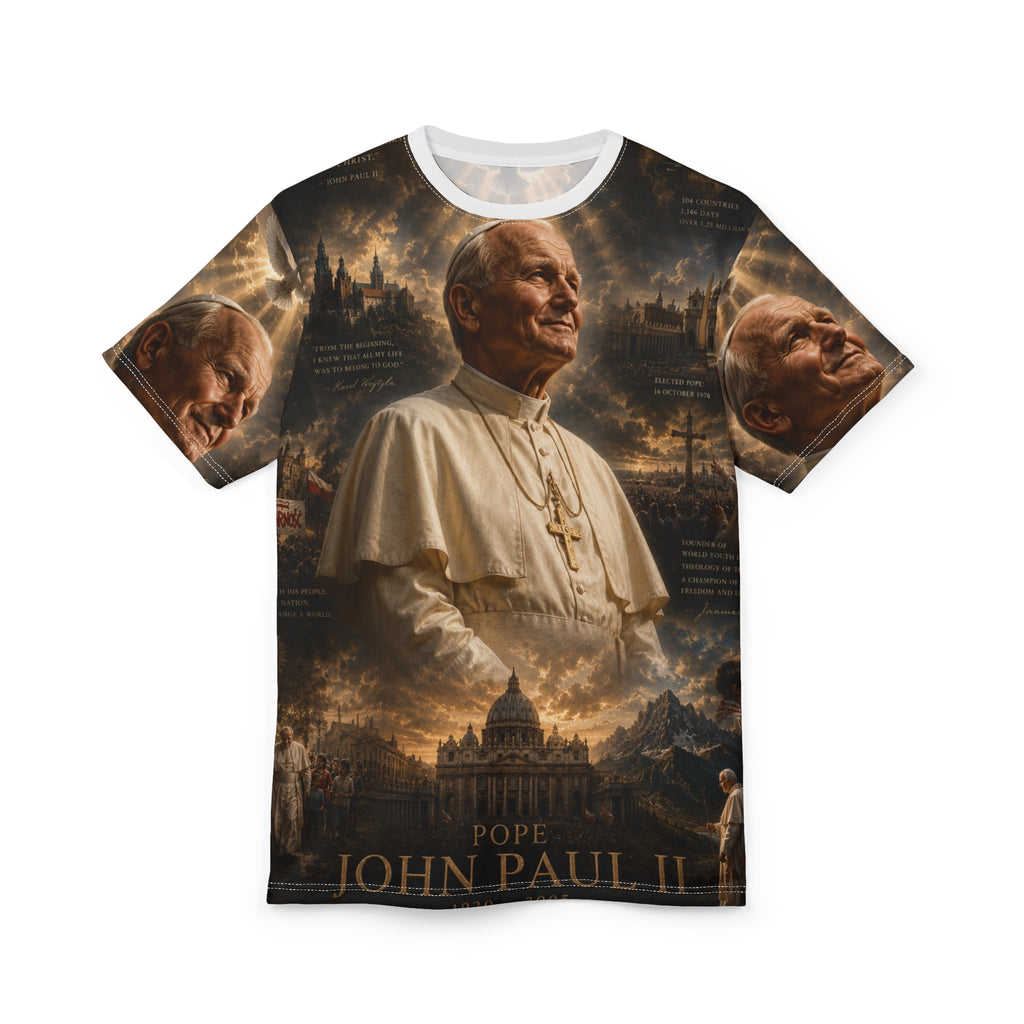 Pope John Paul II Tribute Tee — All-Over Print Memorial Shirt