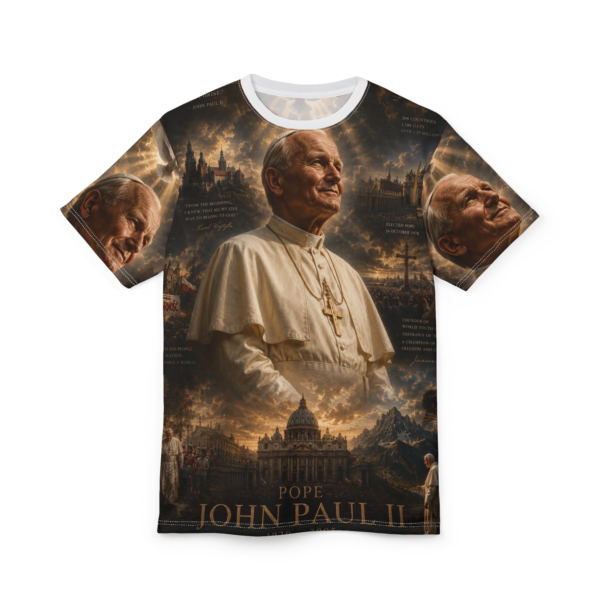 Pope John Paul II Tribute Tee — All-Over Print Memorial Shirt