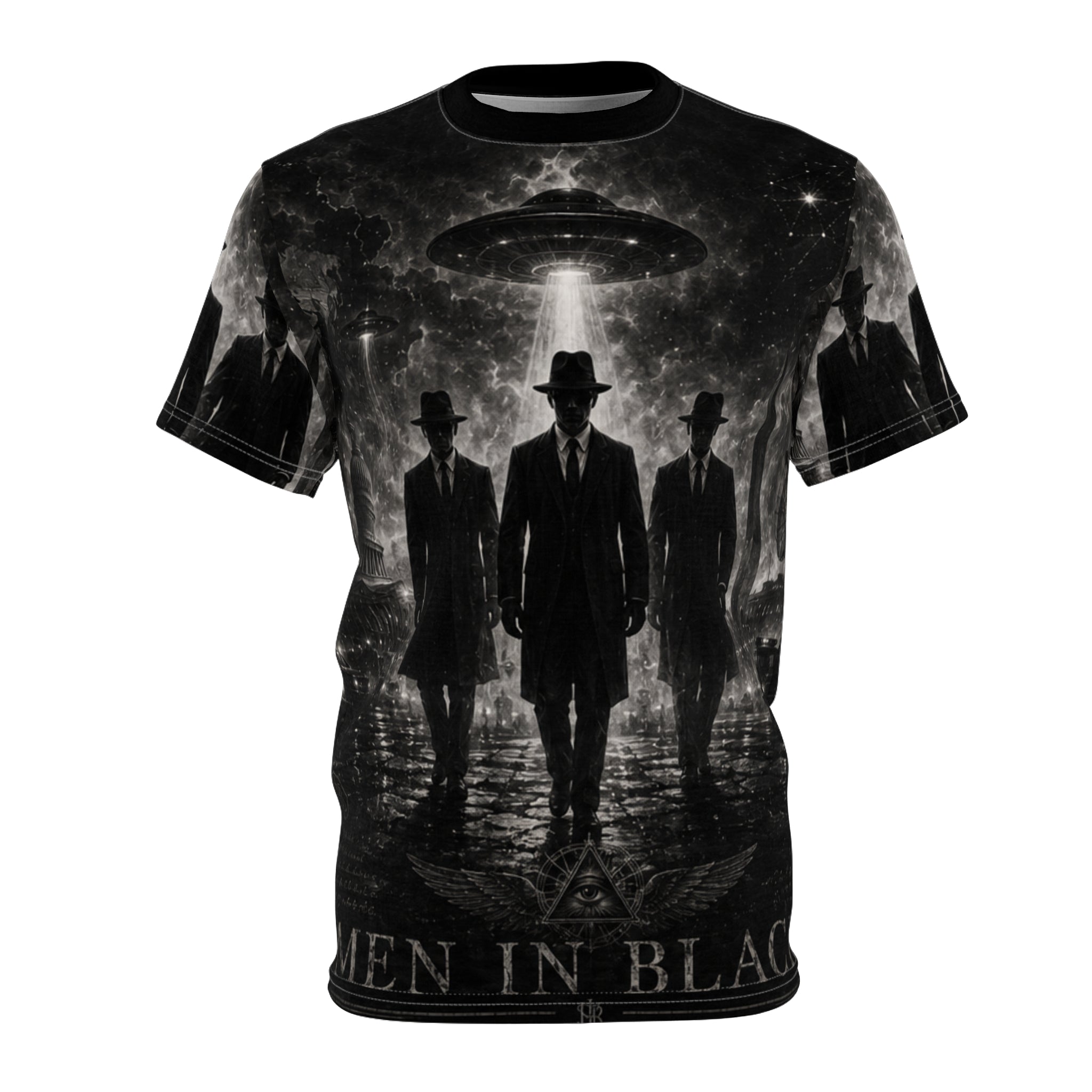 Men in Black Alien Squad All-Over Print Tee — Vintage Sci‑Fi UFO Graphic