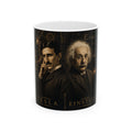 Tesla & Einstein Portrait Ceramic Mug — Vintage Scientist Coffee Cup (11oz, 15oz)