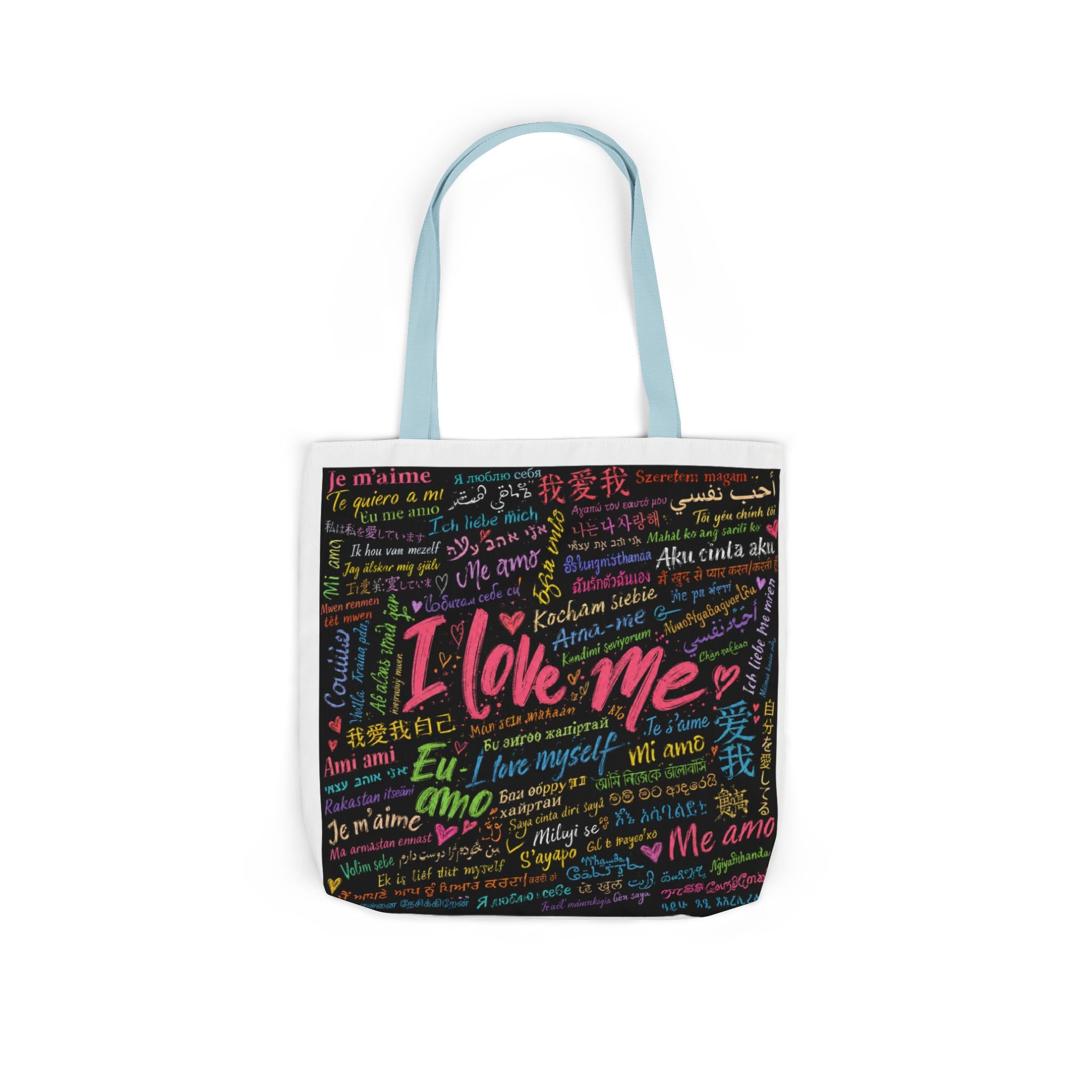 Tote Bag — "I Love Me" Multilingual Self-Love Canvas Tote