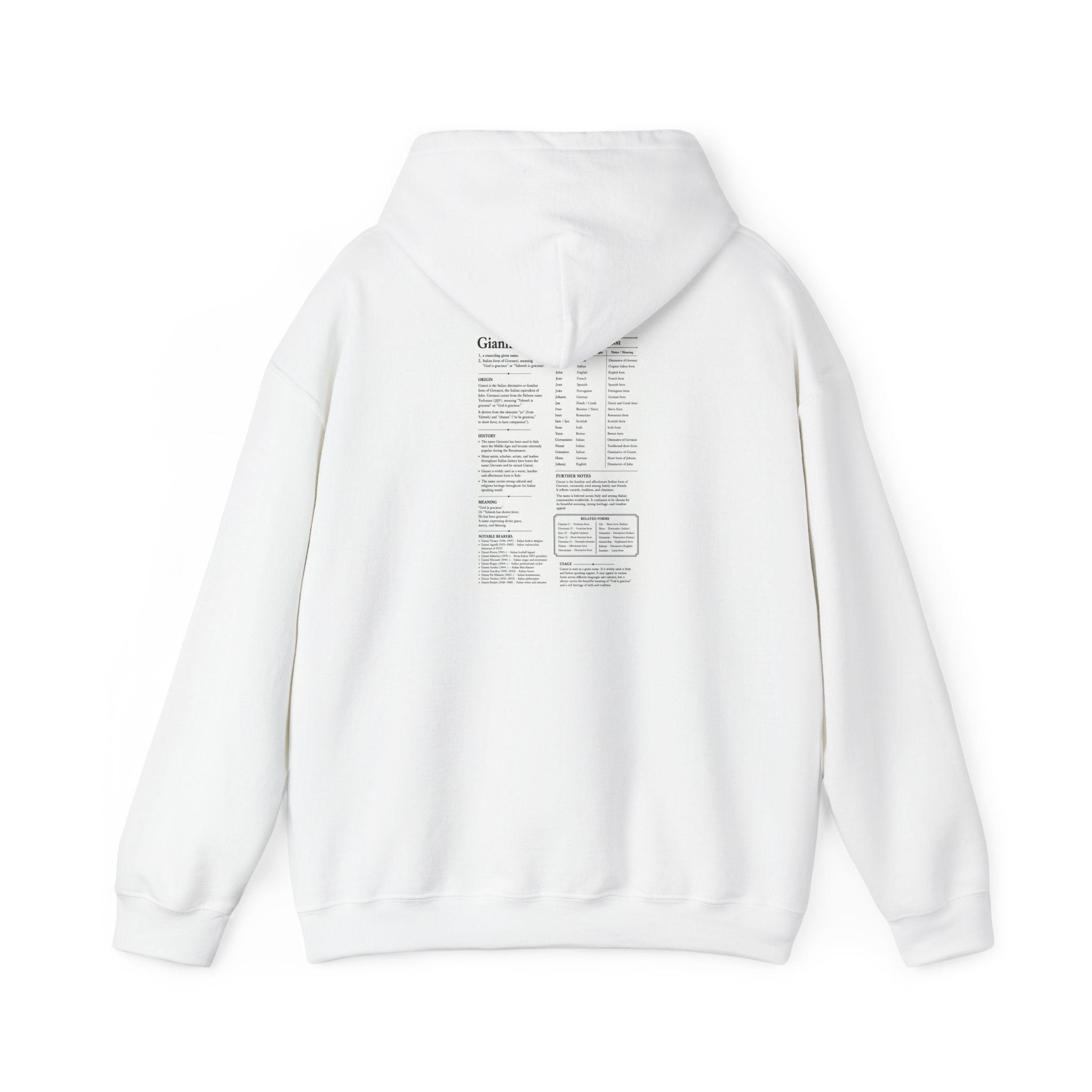 Gianni Personalised Name Hoodie | Minimalist Dictionary Style | Italian Name Meaning | Giovanni Origin | Custom Gift | History Inspired Apparel