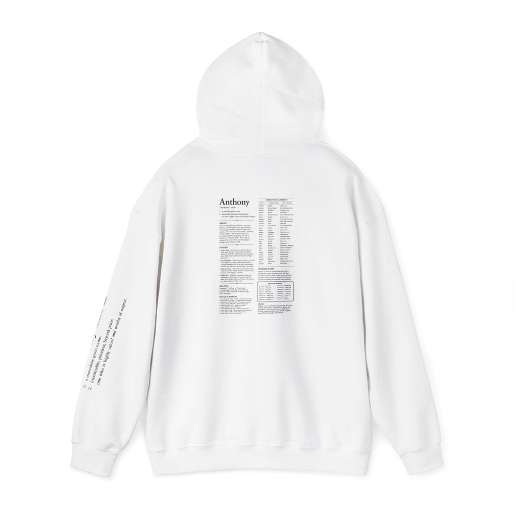 Anthony Personalized Name Hoodie | Minimalist Dictionary Style -Custom Name Gift | History Inspired Apparel