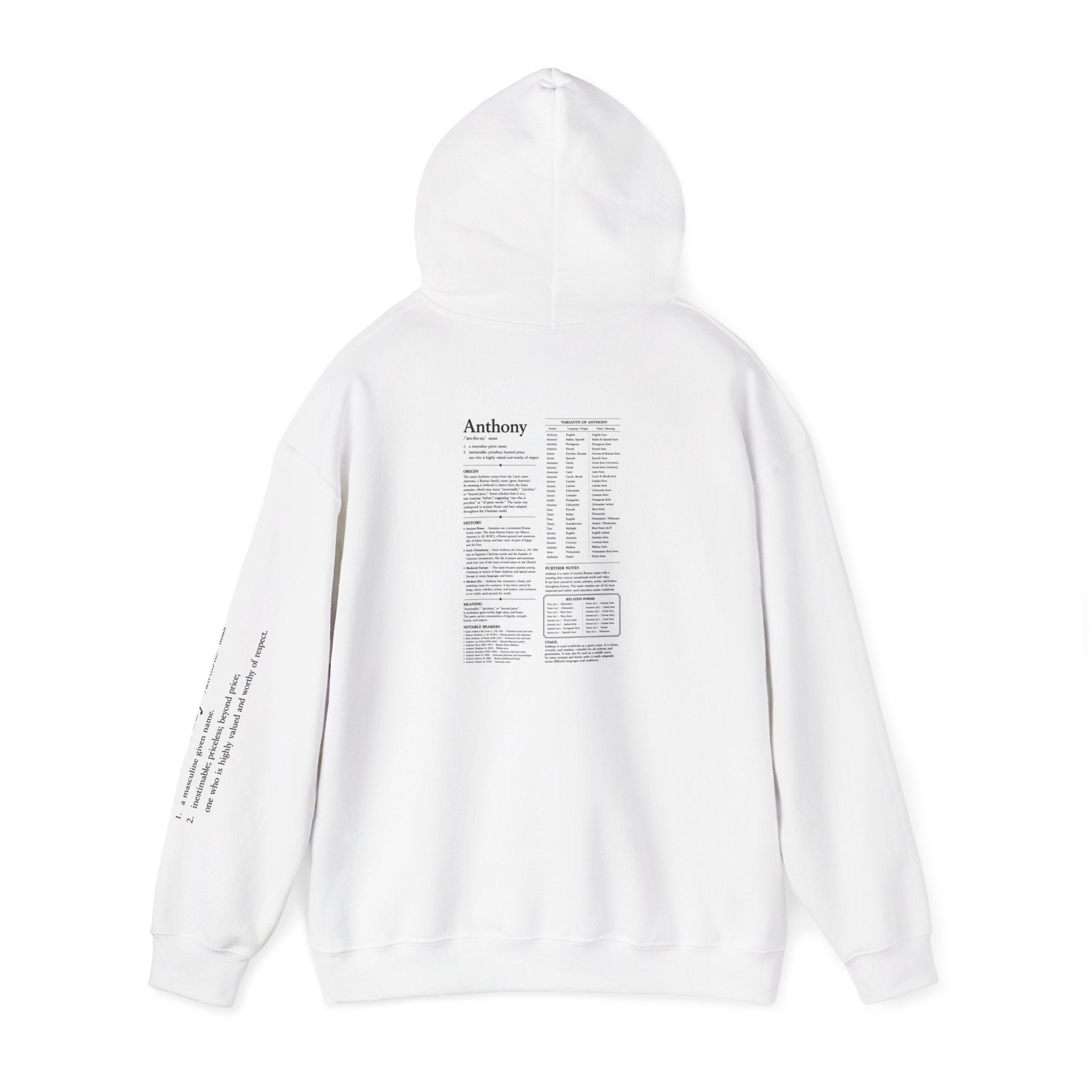 Anthony Personalized Name Hoodie | Minimalist Dictionary Style -Custom Name Gift | History Inspired Apparel