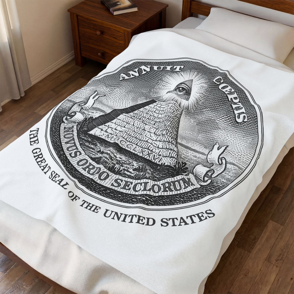 Velveteen Plush Blanket — Vintage Great Seal Pyramid Design (Annuit Coeptis)Eye of Providence