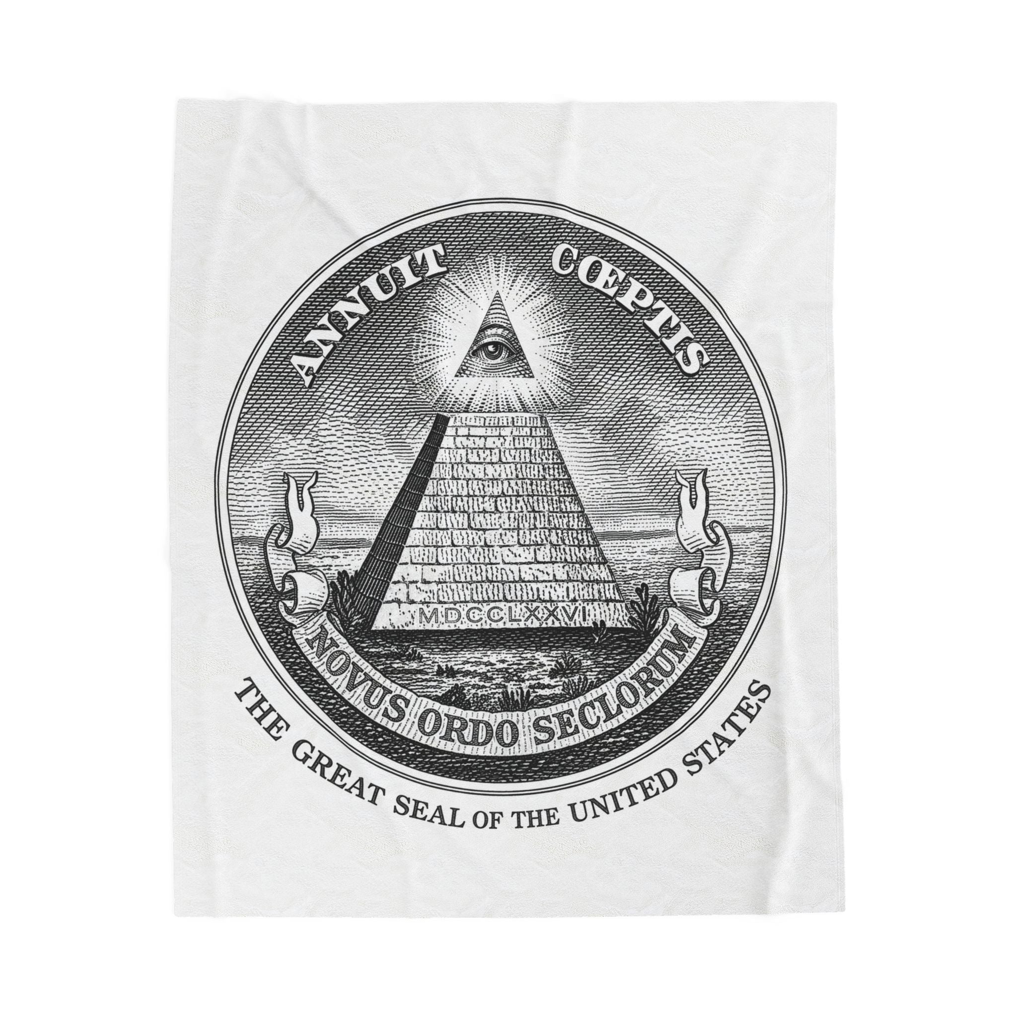 Velveteen Plush Blanket — Vintage Great Seal Pyramid Design (Annuit Coeptis)Eye of Providence