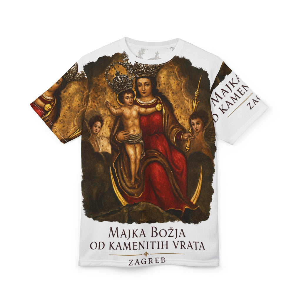 Majka Božja od Kamenitih Vrata T‑Shirt — Devotional Madonna All‑Over Print Tee