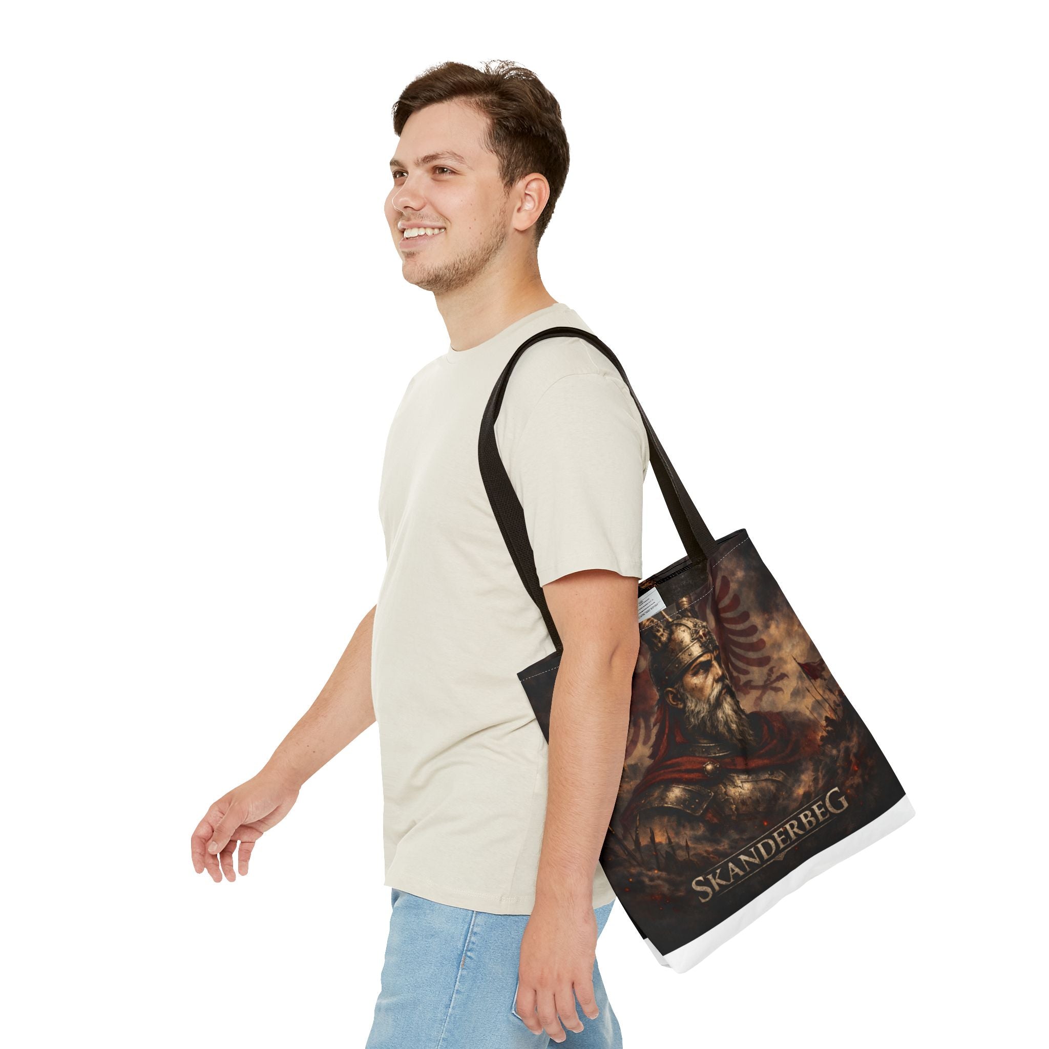 Skanderbeg Historical Portrait Tote Bag – Albanian Hero Armor Design