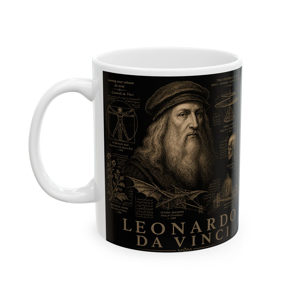 Leonardo da Vinci Sketches Ceramic Mug – Vintage Anatomy & Inventions Coffee Cup (11oz/15oz)