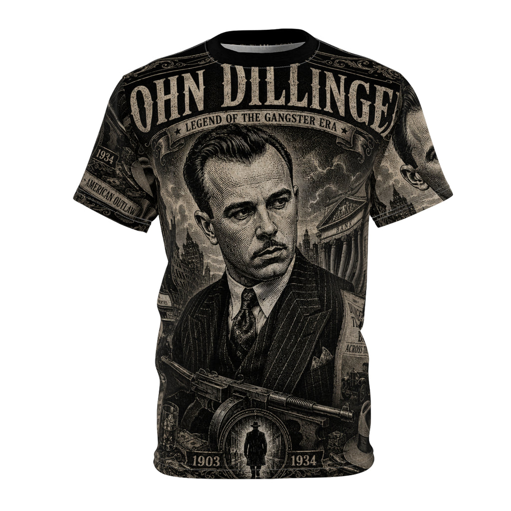 John Dillinger Vintage Gangster Tee — All-Over Print Tribute Shirt