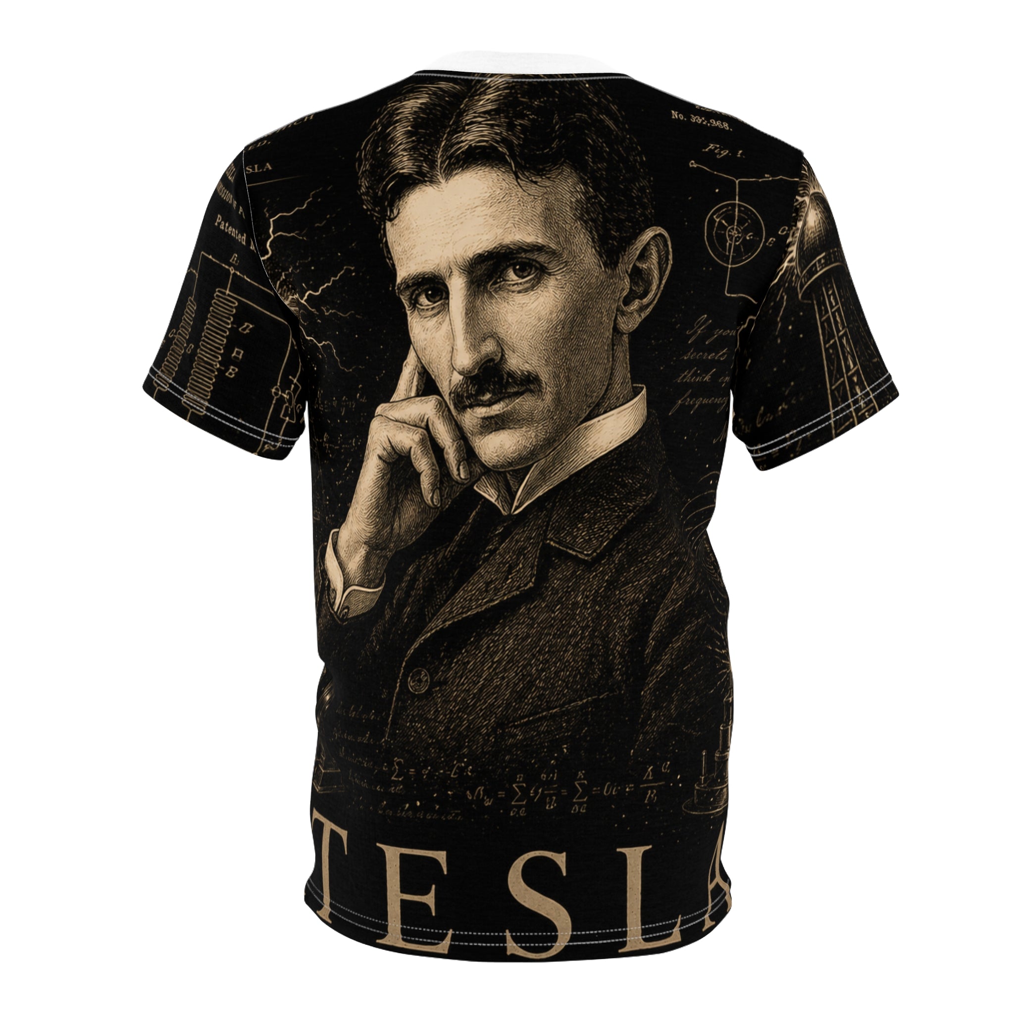 Tesla Portrait Tee — Vintage Nikola Tesla All-Over Print T-Shirt