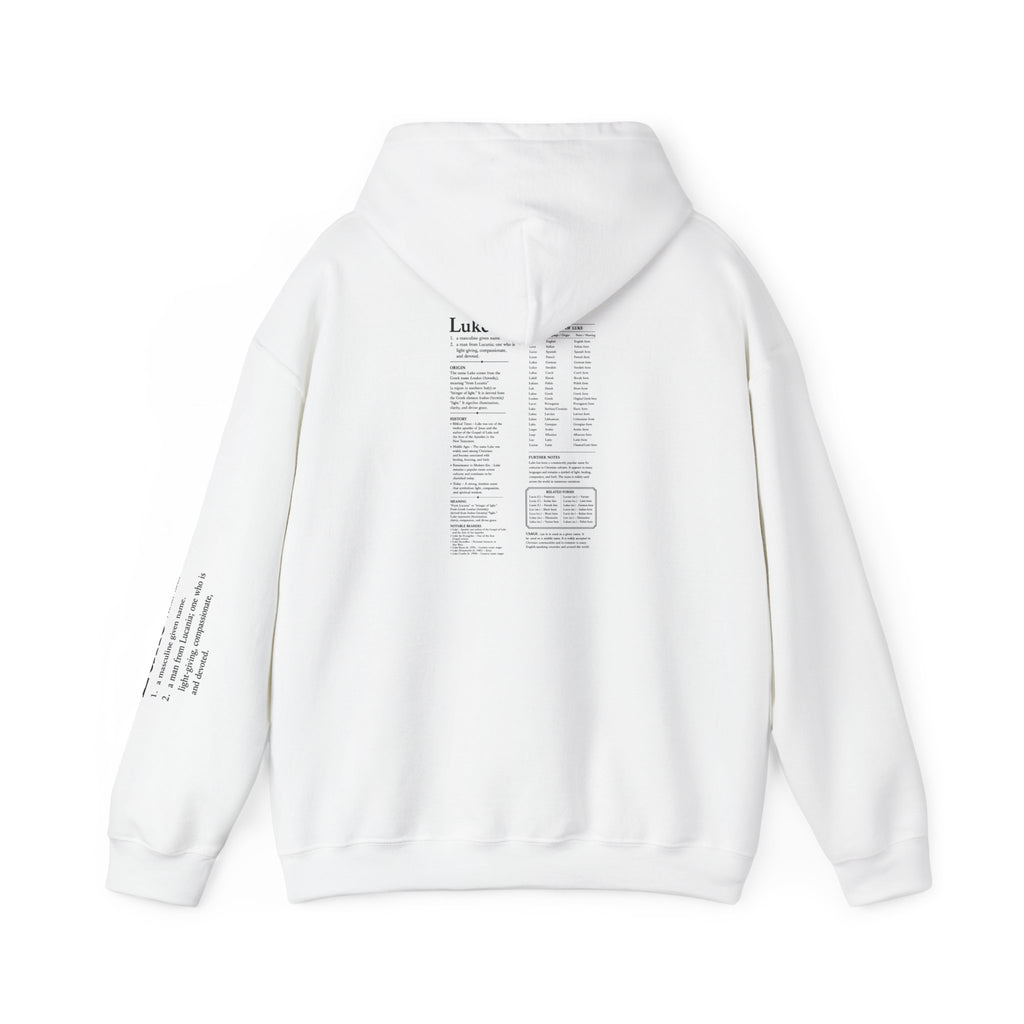 Luke Personalized Name Hoodie | Minimalist Dictionary Style | Biblical Name Meaning |  Christian Gift | Custom Name Apparel
