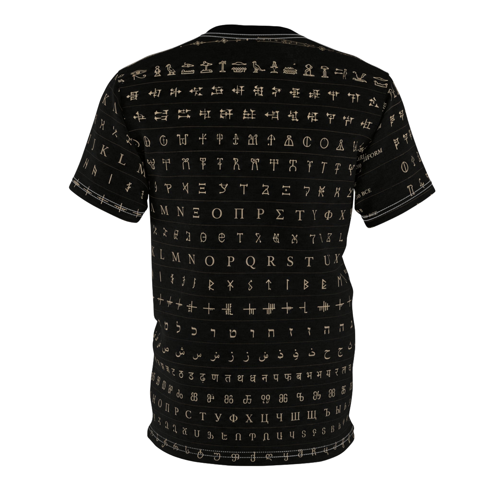 Alphabet Script Pattern Tee — Multilingual Ancient & Modern Lettering All-Over Print