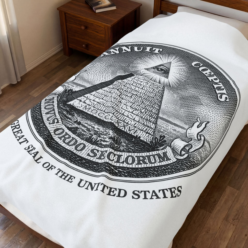 Velveteen Plush Blanket — Vintage Great Seal Pyramid Design (Annuit Coeptis)Eye of Providence