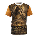 Alexander Warrior Graphic Tee — Vintage Greek Myth Bust All-Over Print