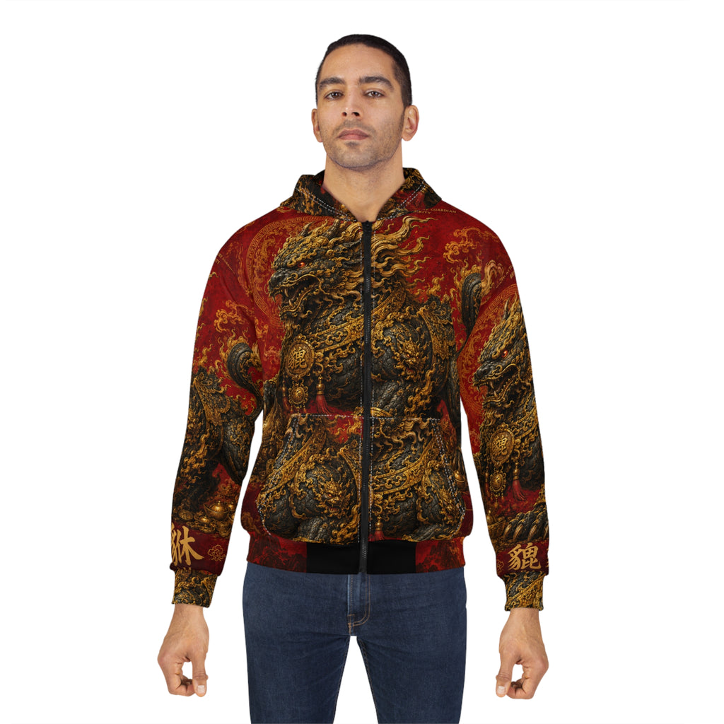 PIXIU — The Wealth Guardian — Red Chinese Mythical Beast All-Over Print Zip Hoodie