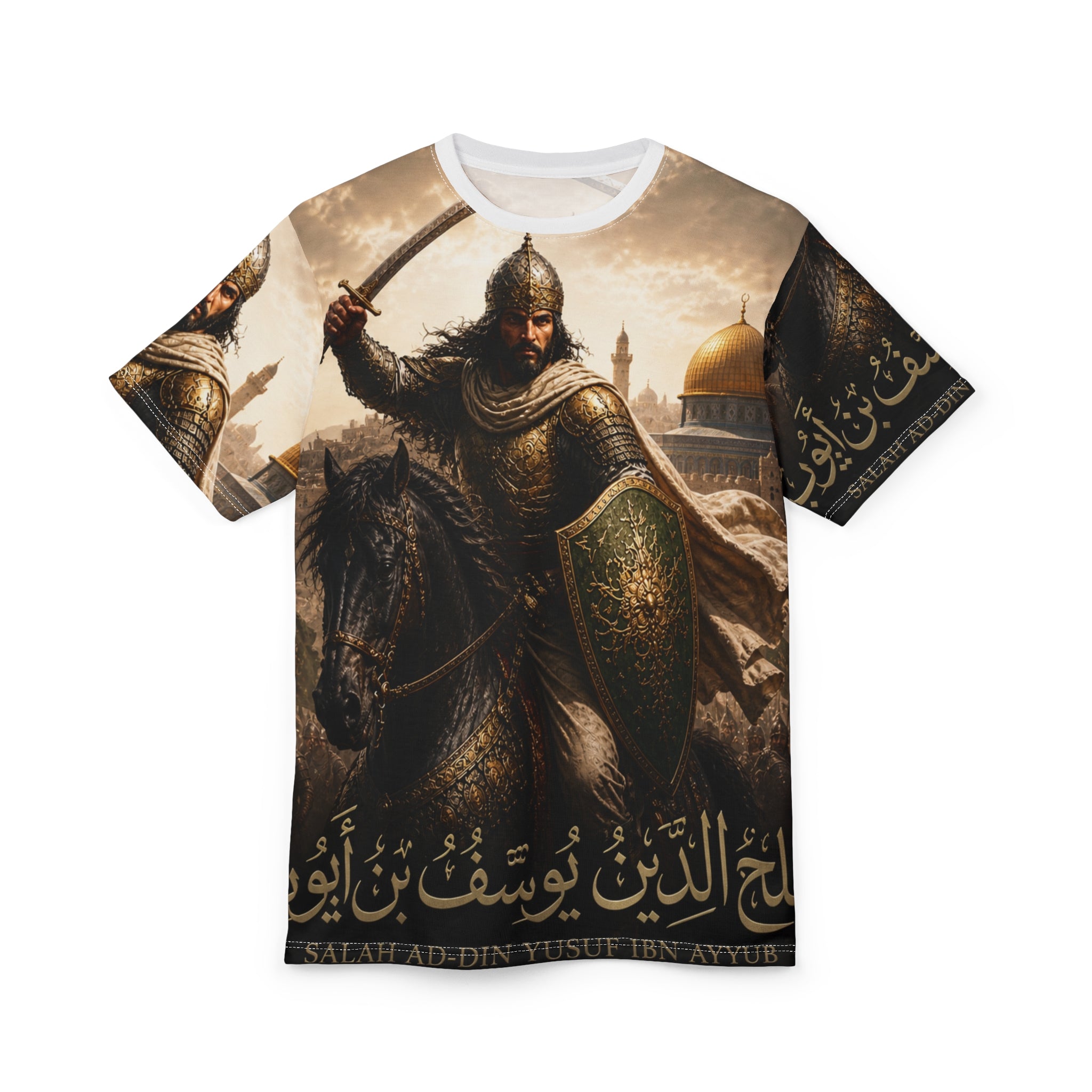 Saladin Warrior Graphic Tee — Medieval Islamic Hero All-Over Print