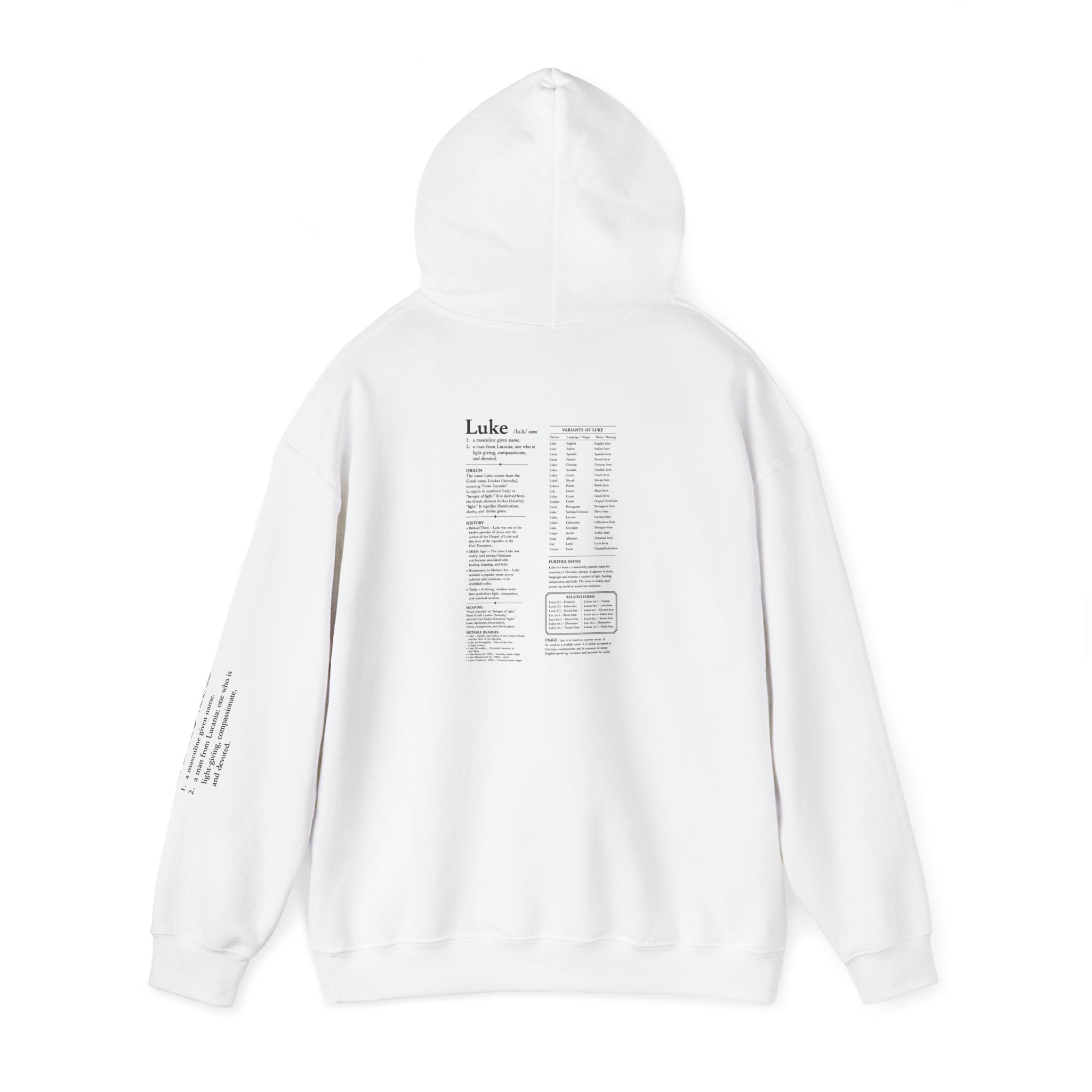 Luke Personalized Name Hoodie | Minimalist Dictionary Style | Biblical Name Meaning |  Christian Gift | Custom Name Apparel