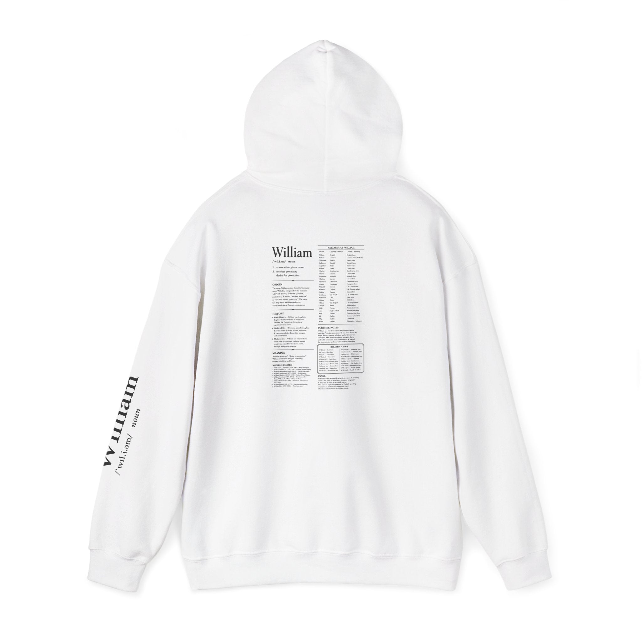 William Personalised Name Hoodie | Minimalist Dictionary Style | Name Meaning | Germanic Name Origin | Custom Gift | History Inspired Apparel