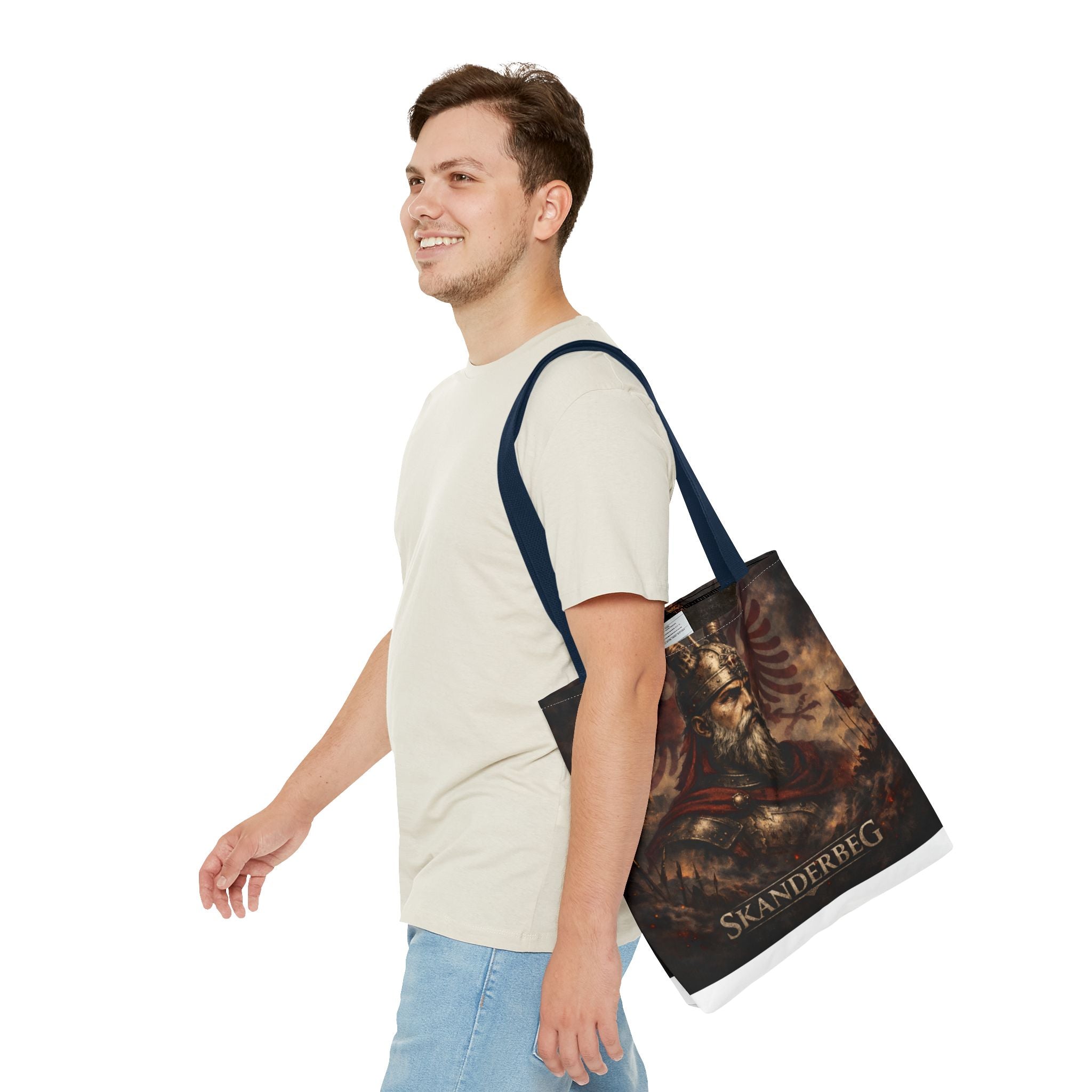 Skanderbeg Historical Portrait Tote Bag – Albanian Hero Armor Design