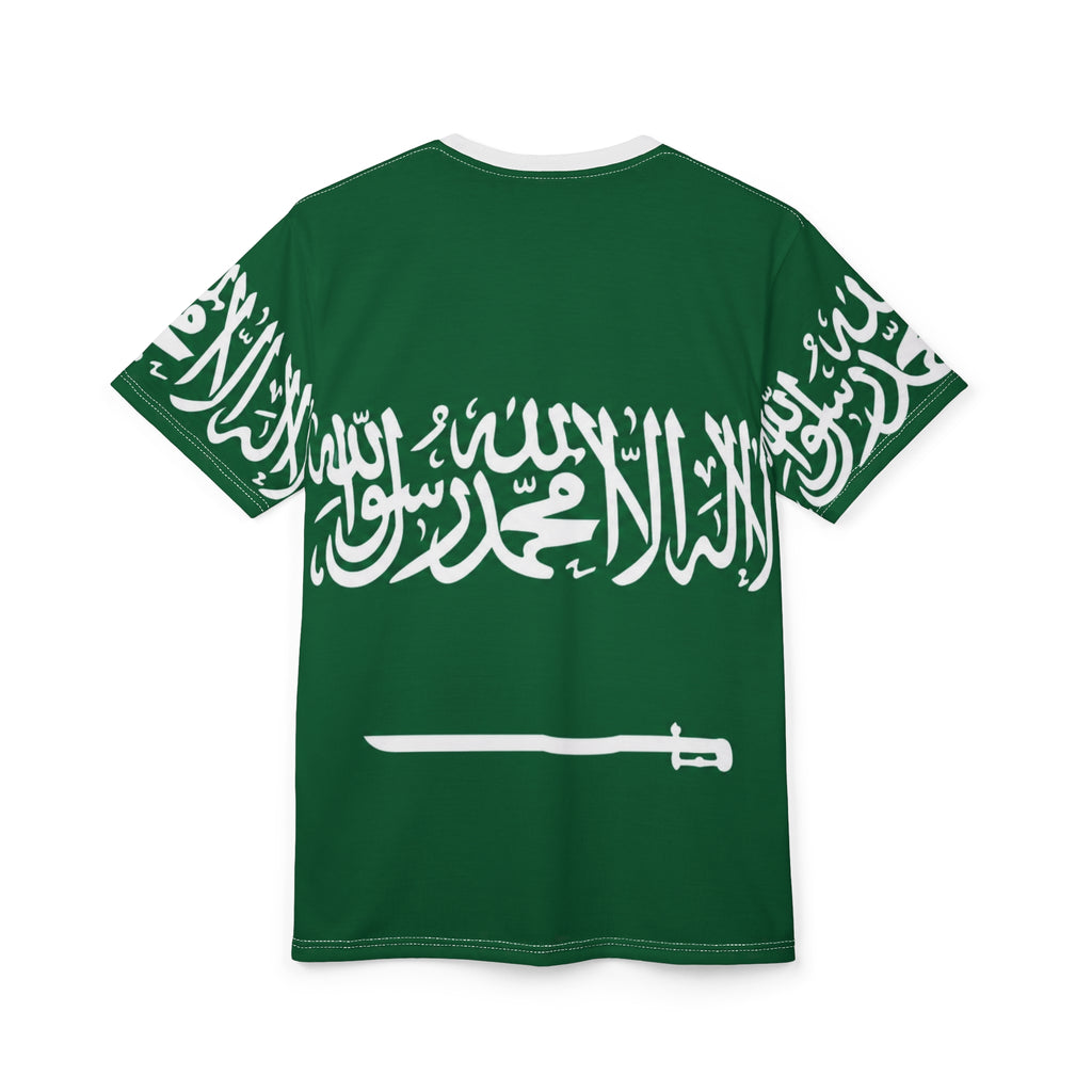 Saudi Arabia Flag – The Sword of the Kingdom— Green Shahada All-Over Print Tee