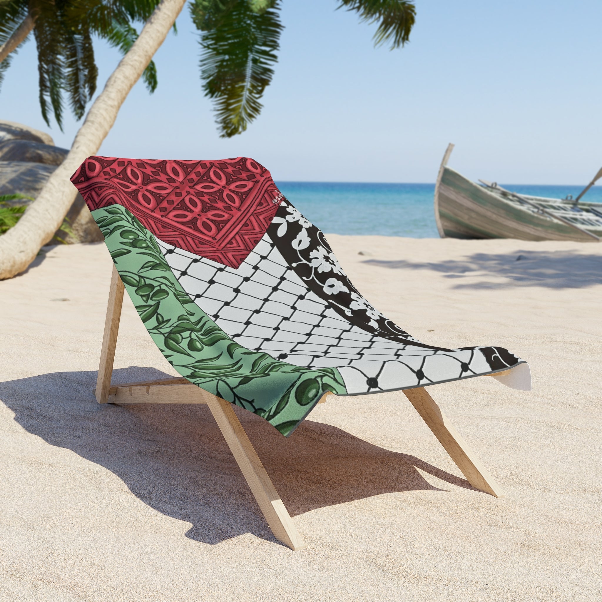 Palestine Flag Pattern Beach Towel – Keffiyeh-Inspired Red, Black & Green Design